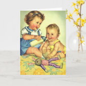 ヴィンテージチルドレン,かわいいハッピー幼児スマイルボトル カード (黄色い花)