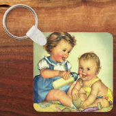 ヴィンテージチルドレン，かわいいハッピー幼児スマイルボトル キーホルダー (正面)