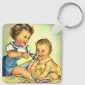 ヴィンテージチルドレン，かわいいハッピー幼児スマイルボトル キーホルダー (裏面)