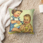 ヴィンテージチルドレン，かわいいハッピー幼児スマイルボトル クッション (ブランケット)