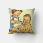 ヴィンテージチルドレン，かわいいハッピー幼児スマイルボトル クッション (裏面)