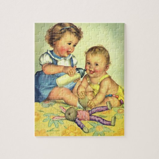 ヴィンテージチルドレン，かわいいハッピー幼児スマイルボトル ジグソーパズル (縦)