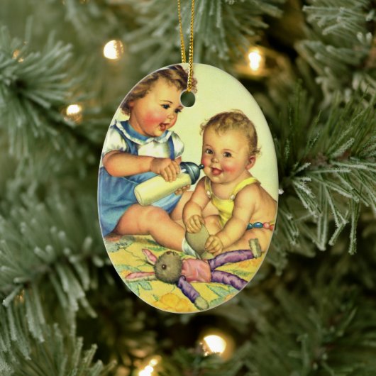 ヴィンテージチルドレン，かわいいハッピー幼児スマイルボトル セラミックオーナメント (ツリー)