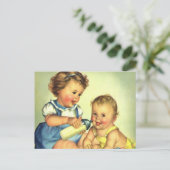 ヴィンテージチルドレン,かわいいハッピー幼児スマイルボトル ポストカード (スタンド正面)