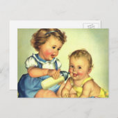 ヴィンテージチルドレン,かわいいハッピー幼児スマイルボトル ポストカード (正面/裏面)