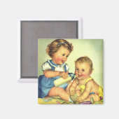 ヴィンテージチルドレン，かわいいハッピー幼児スマイルボトル マグネット (正面/裏面)