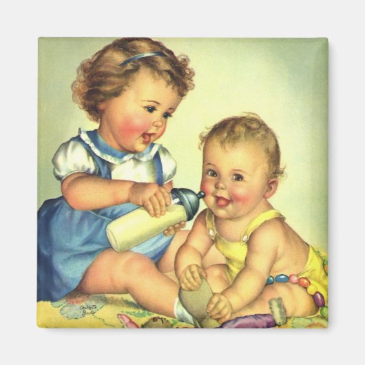 ヴィンテージチルドレン，かわいいハッピー幼児スマイルボトル マグネット (正面)