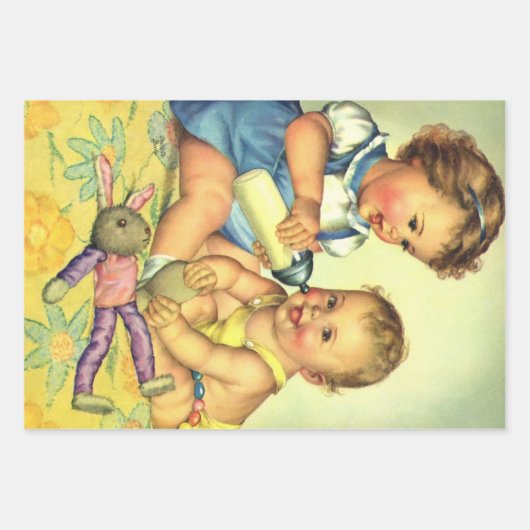 ヴィンテージチルドレン,かわいいハッピー幼児スマイルボトル ラッピングペーパーシート (正面2)