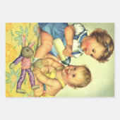 ヴィンテージチルドレン,かわいいハッピー幼児スマイルボトル ラッピングペーパーシート (正面)