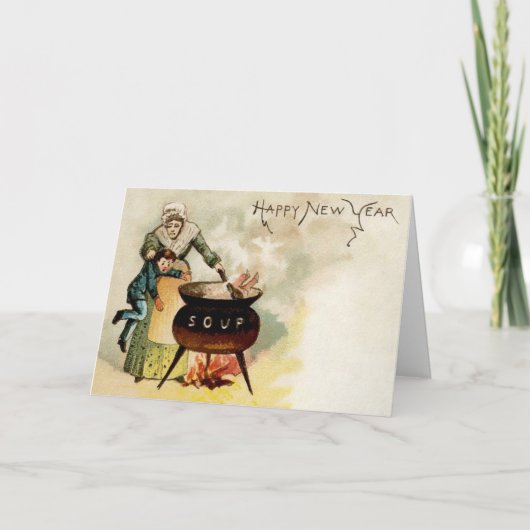 ヴィンテージチルドンスープ新年ホリデーカード シーズンカード (正面)