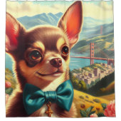 ヴィンテージチワ絵画フア シャワーカーテン (正面)