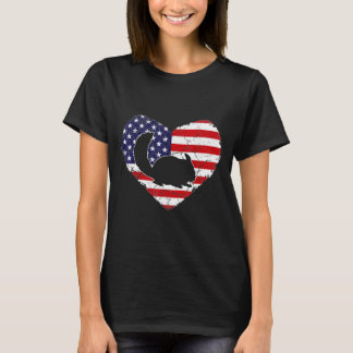 ヴィンテージチンチラ動物ラブアメリカン国旗のバレンタイン Tシャツ