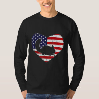ヴィンテージチンチラ動物ラブアメリカン国旗のバレンタイン Tシャツ