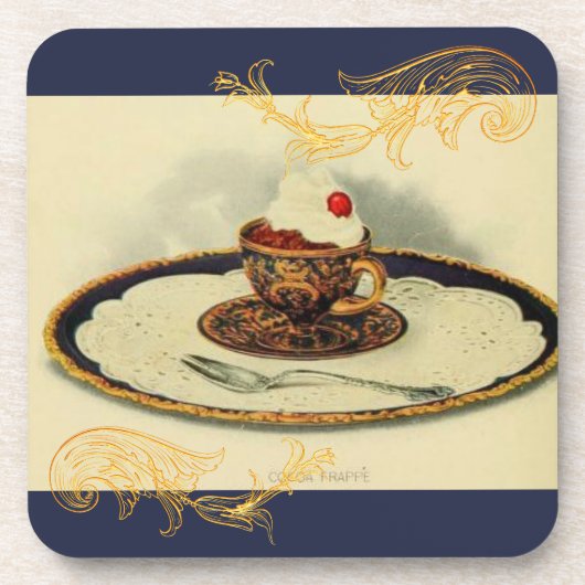 ヴィンテージチンツカップソーサーココアビクトリアンエレガント コースター (正面)