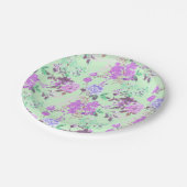 ヴィンテージチンツフローラルパターンミントグリーンパープル ペーパープレート (アングル)