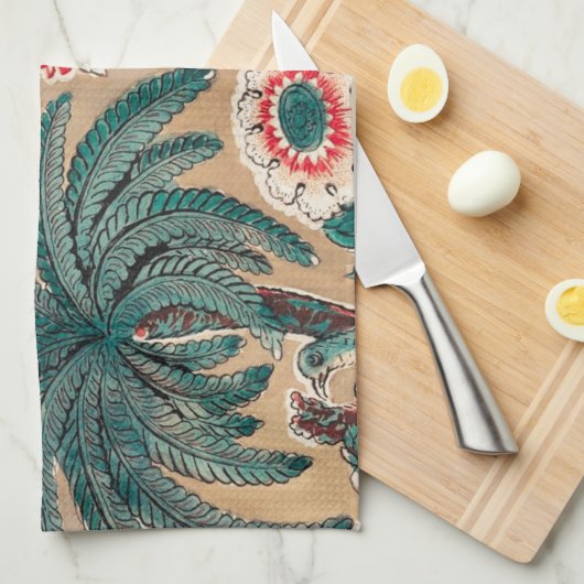 ヴィンテージチンツフローラ熱帯パターン キッチンタオル (四つ折り)