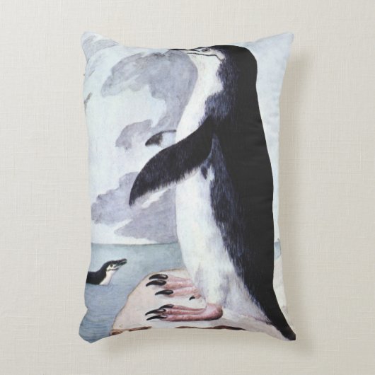 ヴィンテージチンラップペンギン、南極の鳥 アクセントクッション (正面(垂直))