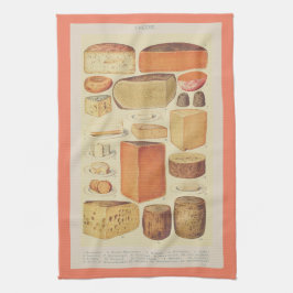 ヴィンテージチーズチャートイラストレーションチーズメニュー キッチンタオル