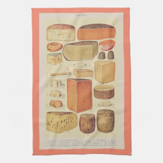 ヴィンテージチーズチャートイラストレーションチーズメニュー キッチンタオル (縦)