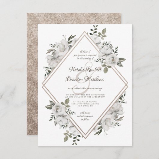 ヴィンテージチーフバラ金ゴールドダブルダイヤモンド結婚ズ 招待状 (正面/裏面)