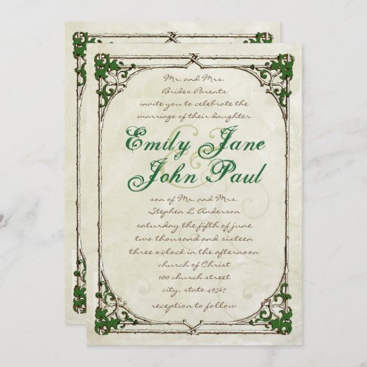 ヴィンテージツイアイビーフレーム結婚式招待状 招待状 (正面/裏面)