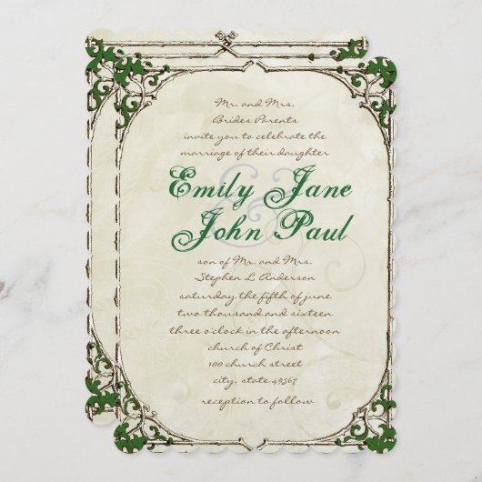 ヴィンテージツイアイビーフレーム結婚式招待状 招待状 (正面/裏面)