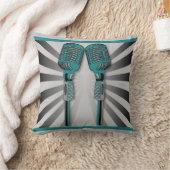 ヴィンテージツインカラオケマイク枕アクア クッション (ブランケット)