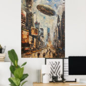 ヴィンテージツェッペリン飛行船オイルペインティングニューヨーク ポスター (ホームオフィス)