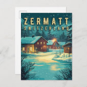 ヴィンテージツェルマット、スイス:雪のアルプスの夜 ポストカード (正面/裏面)