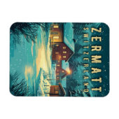 ヴィンテージツェルマット、スイス：雪のアルプスの夜 マグネット (横)