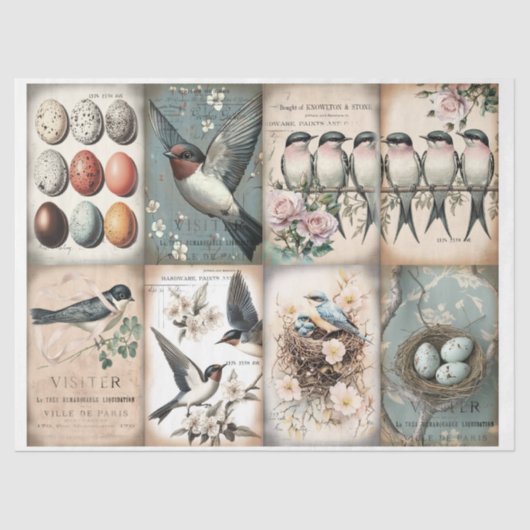 ヴィンテージツバメと花春 薄葉紙 (正面)