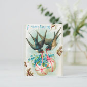 ヴィンテージツバメのカップルとフローライースターエッグ ポストカード (スタンド正面)