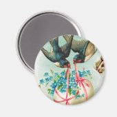 ヴィンテージツバメのカップルとフローライースターエッグ マグネット (正面/裏面)