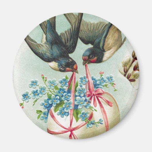 ヴィンテージツバメのカップルとフローライースターエッグ マグネット (正面)