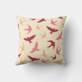 ヴィンテージツバメ鳥パターンクリームレッドピンク クッション (裏面)