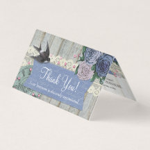 ヴィンテージツバードバードコバルトシャビーサンキューカード