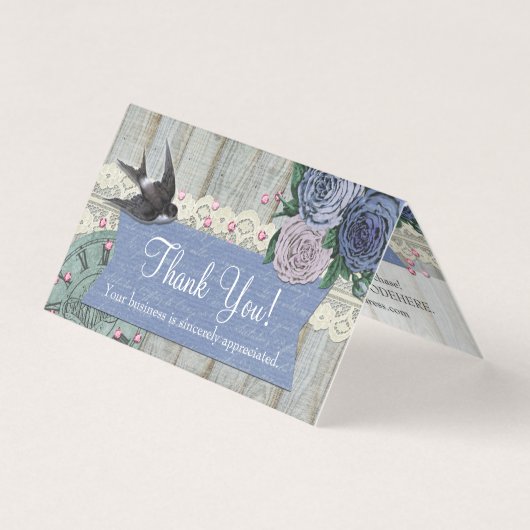 ヴィンテージツバードバードコバルトシャビーサンキューカード (正面)