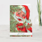 ヴィンテージツリーからサンタのぞき シーズンカード (正面)