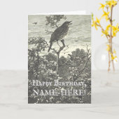 ヴィンテージツリーで鳥を見る誕生日カード カード (黄色い花)
