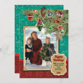 ヴィンテージツリーのクリスマスフォトカード 招待状 (正面/裏面)