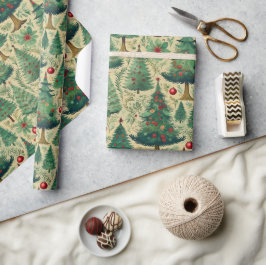 ヴィンテージツリーのクリスマスラッピング紙H1004 ラッピングペーパー