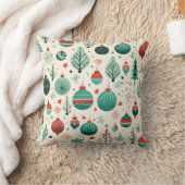 ヴィンテージツリーオーナメントパターンレトロクリスマス クッション (ブランケット)