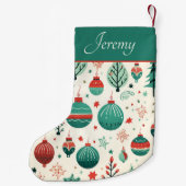 ヴィンテージツリーオーナメントパターンレトロクリスマス スモールクリスマスストッキング (裏面)