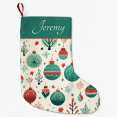 ヴィンテージツリーオーナメントパターンレトロクリスマス スモールクリスマスストッキング (正面)