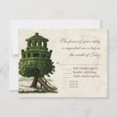 ヴィンテージツリーハウスおもしろいアンティークパーチメント結婚ズ 出欠カード (正面)