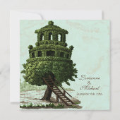 ヴィンテージツリーハウスおもしろいアンティークパーチメント結婚ズ 招待状 (裏面)