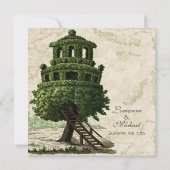 ヴィンテージツリーハウスおもしろいアンティークパーチメント結婚ズ 招待状 (裏面)