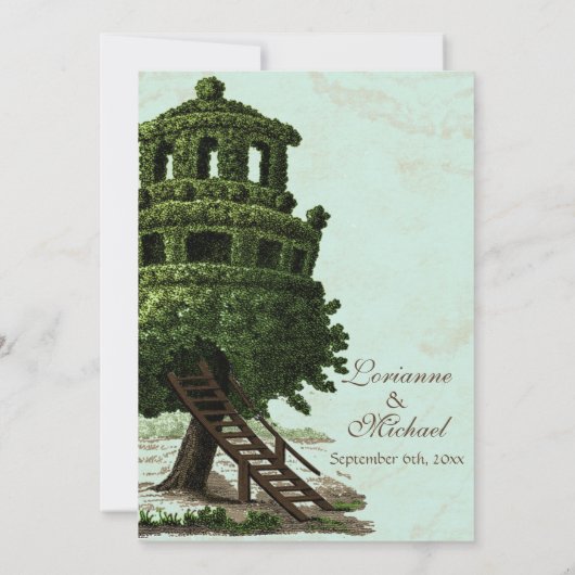 ヴィンテージツリーハウスおもしろいアンティークパーチメント結婚ズ 招待状 (裏面)