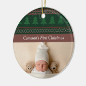 ヴィンテージツリーパターンベビーの初めてのクリスマス写真 セラミックオーナメント (左)