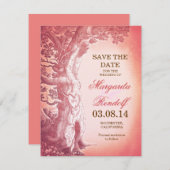 ヴィンテージツリーピンク日付カードを保存 セーブザデート (正面/裏面)